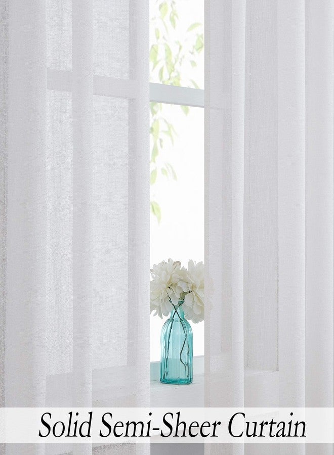 Central Park White Sheer Window Curtain Panels Linen Texture Solid Window Treatment Sets Drape Pairs Rod Pocket Curtains for Living and Bedroom Rustic Farmhouse 84 inches Long, 2 Panels - Image 2